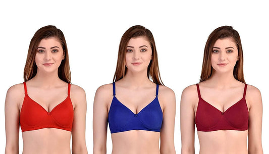 Women's Cotton Hosiery Solid Padded Bra Pack Of 3