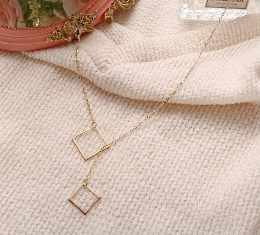 Vembley Gorgeous Gold Plated Double Square Pendant Chain