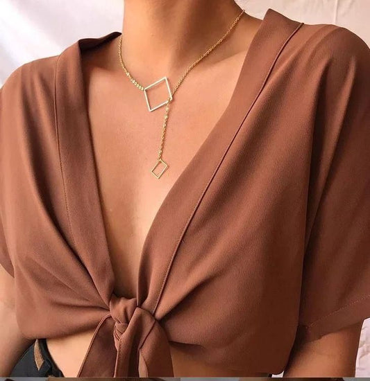 Vembley Gorgeous Gold Plated Double Square Pendant Chain