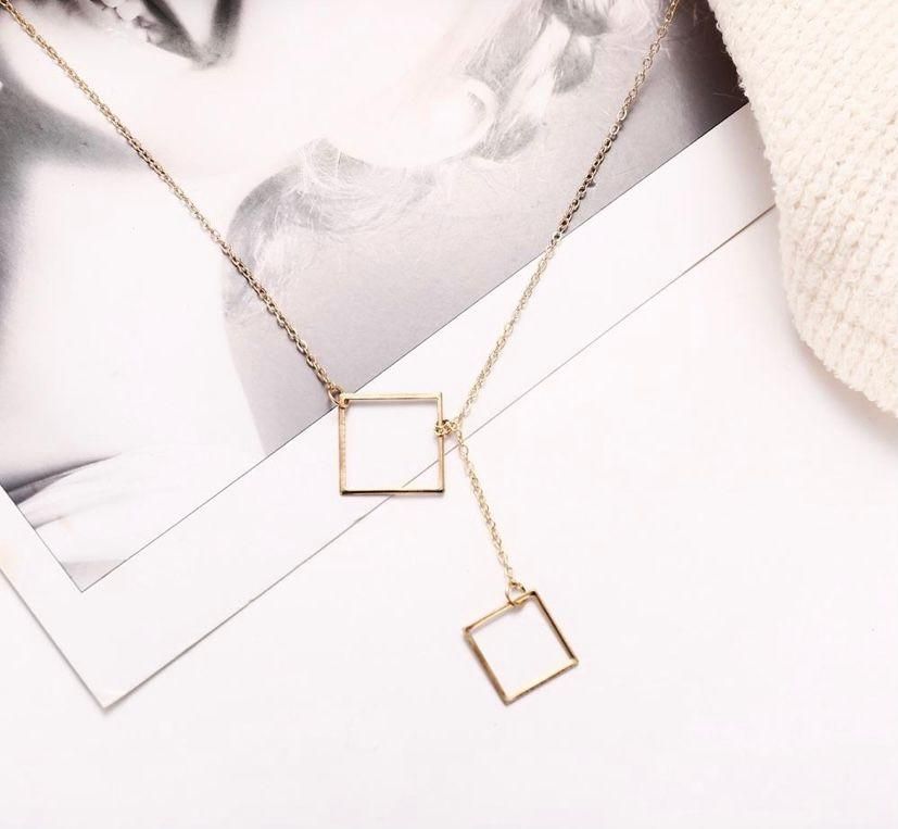 Vembley Gorgeous Gold Plated Double Square Pendant Chain